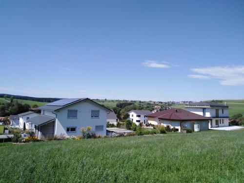 a group of houses on a hill with a green field at Eva's Ferienwohnung in Bonndorf im Schwarzwald