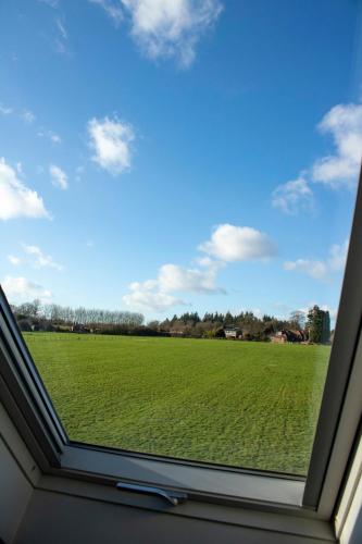 a window with a view of a field of grass at New Forest Lodge in Landford
