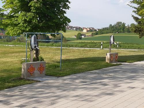 a golf course with a gate at Landhaus-Stockinger in Büchlberg