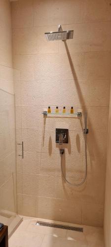 a shower in a bathroom with a hose on the wall at San Teodoro in Korčula
