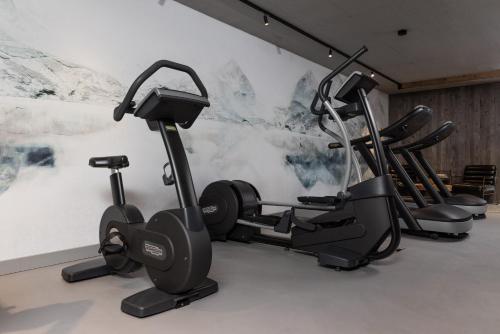 a row of exercise bikes in a gym at GOING TRIPLE A apartments EAST in Going