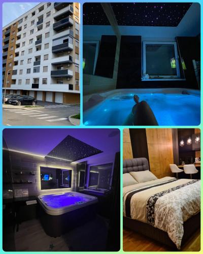 a collage of four pictures of a hotel room at Spa Intimo Doboj in Doboj