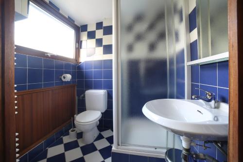 a blue and white bathroom with a toilet and a sink at Dolce Villa Pool and Wellness in Francorchamps