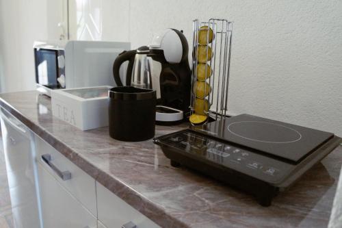 a kitchen counter with a counter top with a appliance at Guest House Lona in Golubac