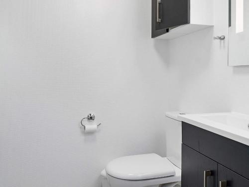 a white bathroom with a toilet and a sink at 24 person holiday home in Hasselberg in Kappeln