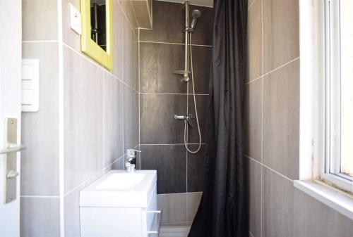 une salle de bain avec une douche avec des toilettes et un lavabo dans l'établissement Studio Suquet 2, à Cannes