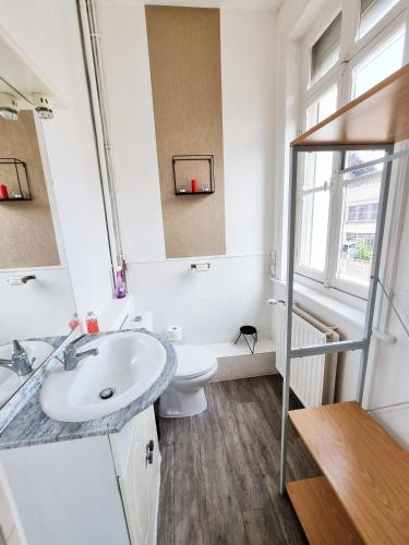 une salle de bain blanche avec un lavabo et des toilettes dans l'établissement Studio du théâtre, à Saint-Omer