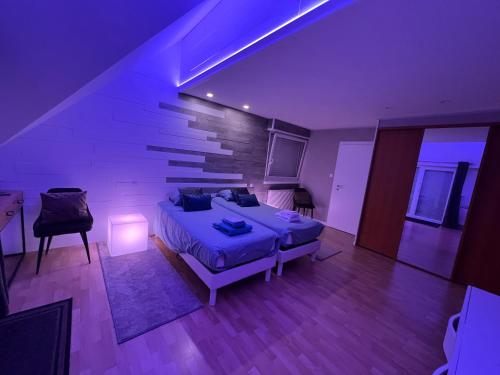 a bedroom with a bed and a lamp in it at Chambre Executive Luxe et Confort pour vos Séjours in Schweighouse-sur-Moder