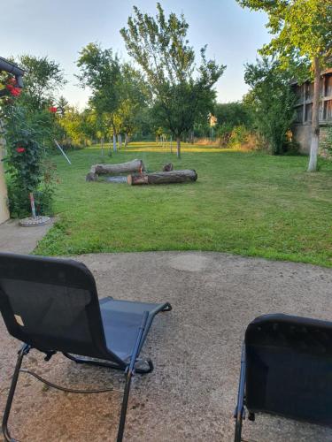 a chair sitting in a yard next to a lawn at Megy in Vinkovci