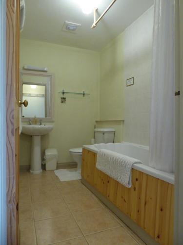 a bathroom with a tub and a toilet and a sink at Mews Cottage in Middleton in Teesdale