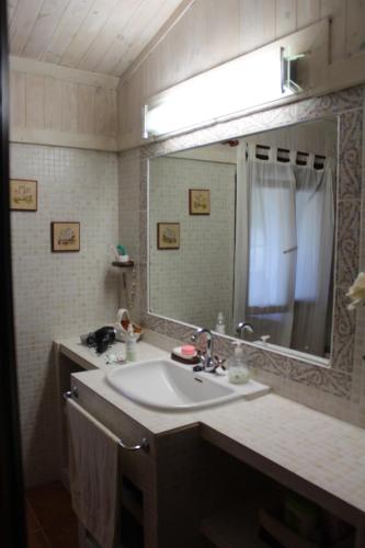 a bathroom with a sink and a large mirror at Cortijo de las cañadas in Venta de Mendoza