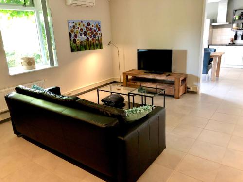 - un salon avec un canapé et une télévision dans l'établissement 2 Gastenverblijven in het Groene Hart nabij Utrecht, 