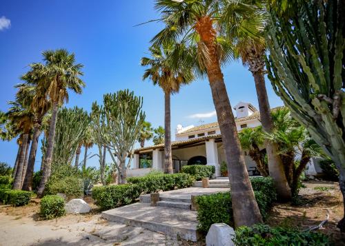 a house on the beach with palm trees at Kite Hostel Stagnone in Marsala