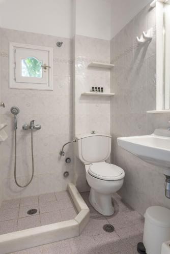 a bathroom with a toilet and a sink and a shower at Castello studios in Agia Anna Naxos