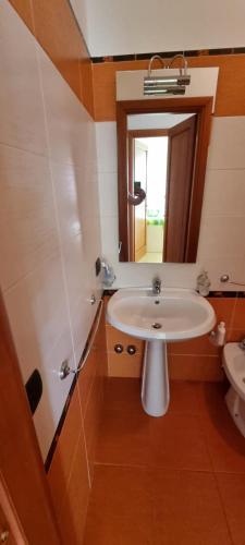 a bathroom with a white sink and a mirror at PraiadAmare in Praia a Mare