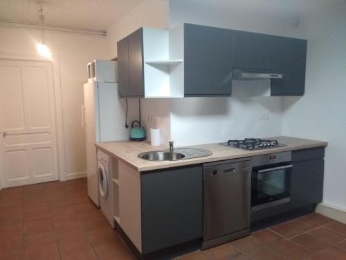 a kitchen with a sink and a stove top oven at Ferme du Haut Barba in Liézey