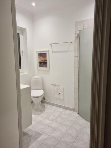 a bathroom with a toilet and a sink at Løkken centrum ferielejlighed-apartment 4E in Løkken
