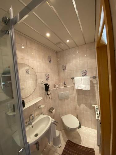 een badkamer met een toilet en een wastafel bij Tiefenbrunn in Ehenbichl
