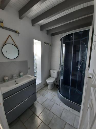 un bagno con doccia, lavandino e WC di LE TEMPS D'UN INSTANT a Vattetot-sur-Mer