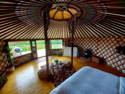 an aerial view of a room in a yurt at The Kites Rest at Castle Creavie Farm in Kirkcudbright