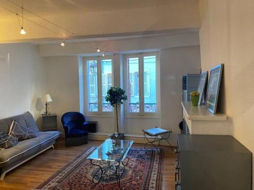 un salon avec un canapé et une table dans l'établissement Hyper centre, à Chambéry