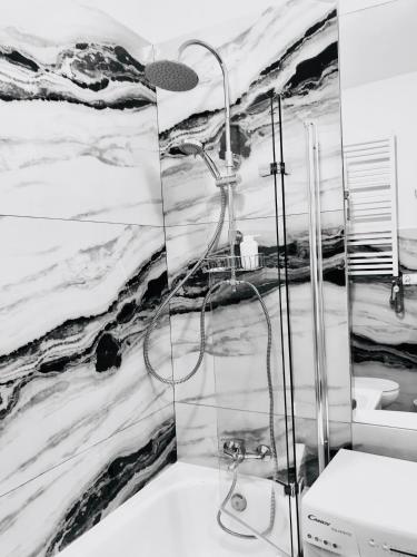 ein Badezimmer mit Dusche und Waschbecken in der Unterkunft Jasmine Studio in Radom