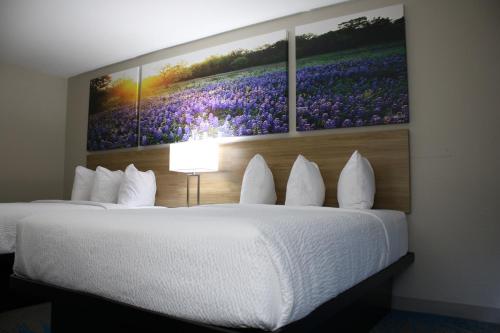 a hotel room with a bed and a painting on the wall at Days Inn by Wyndham Waco University Area in Waco