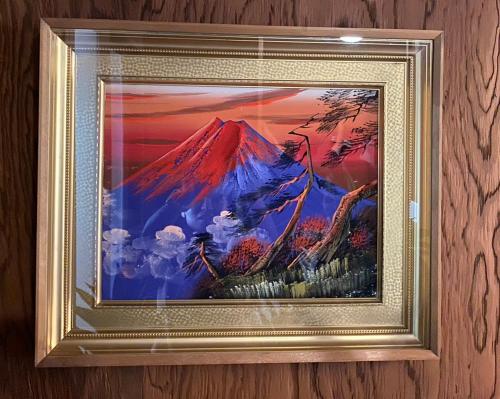 a framed painting of a mountain on a wall at Youan in Fujikawaguchiko