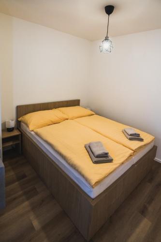 ドルニー・クビーンにあるNa Kubínke, Hillsideのベッド1台(タオル2枚付)が備わる客室です。