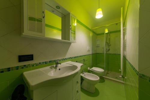 een badkamer met een wastafel, een toilet en een douche bij Villa Rosaria in Ischia