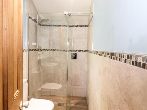 コニストンにある1 Lake Viewのガラス張りのシャワーとトイレ付きのバスルーム