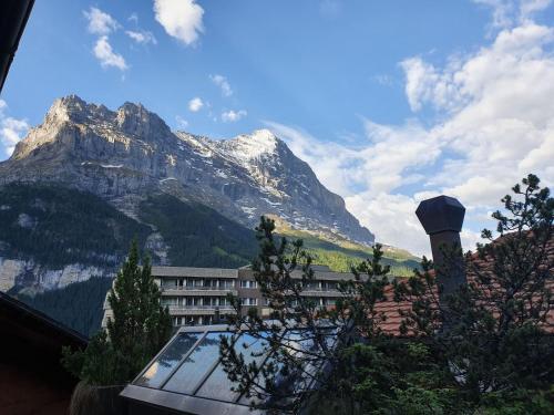 a view of a mountain with a building in front of it at Apartment Chalet Abendrot-11 by Interhome in Grindelwald