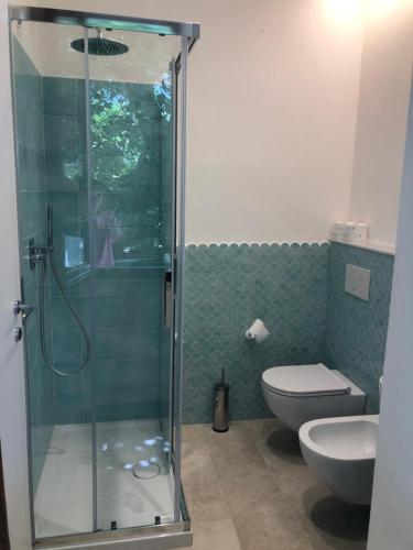 a bathroom with a shower and a toilet at Il Delfino in Tellaro
