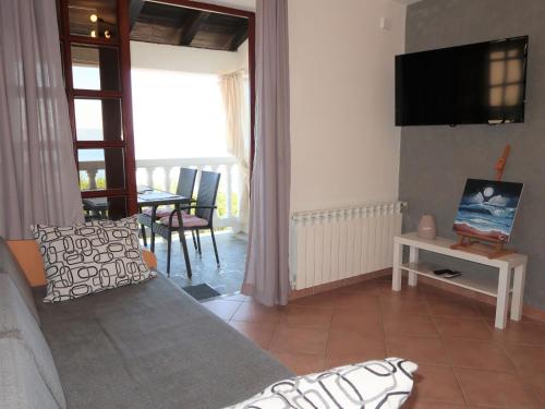 a living room with a couch and a tv on the wall at Apartment Ulika by Interhome in Ravni