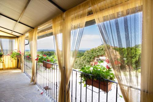 a balcony with a view of plants and flowers at Agriturismo Poggio Pistolese in Montaione