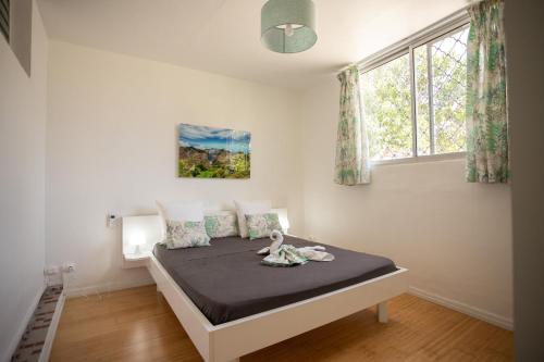 a bedroom with a bed in a room with a window at Place de la Cathédrale de Pointe à Pitre in Pointe-à-Pitre