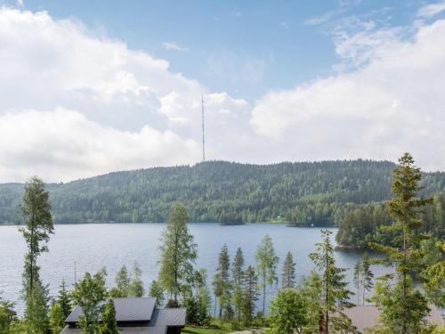 une vue d'un lac avec une tour sur une colline dans l'établissement Holiday Home Kolin kangastus apila 1 by Interhome, à Kolinkylä