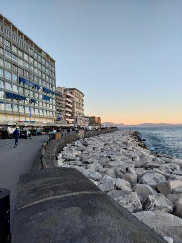 eine felsige Küste mit Gebäuden und dem Meer in der Unterkunft The Heart of Naples - Neapolitana in Neapel