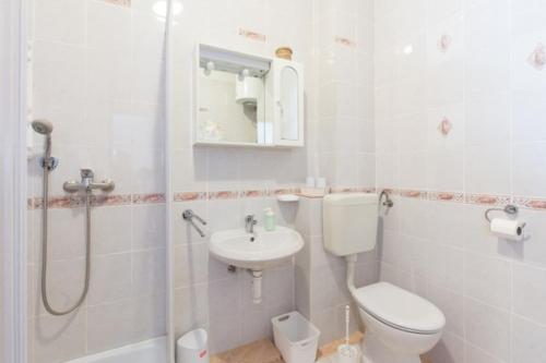 a bathroom with a toilet and a sink and a shower at Apartman studio Dino Klimno in Klimno