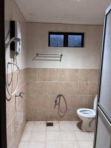 uma casa de banho com um chuveiro e um WC. em SMZ Café & Homestay - SELF CHECK IN em Kodiang