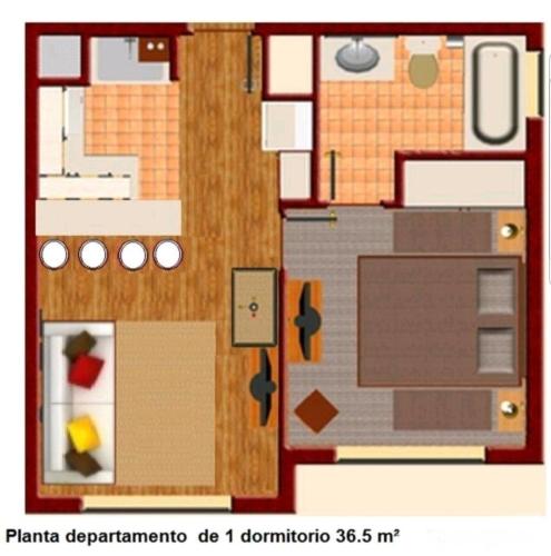 a floor plan of a room with at Departamento Acogedor Parque Suizo 800 Pucon in Pucón