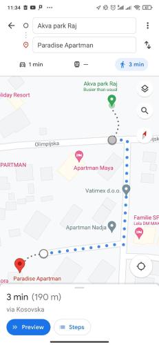 una captura de pantalla de un teléfono celular con un mapa en Paradise, en Vrnjačka Banja