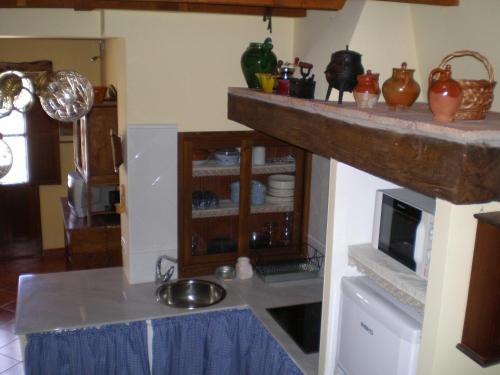 a kitchen with a counter with a sink and a microwave at La Pavana in Valoria del Alcor