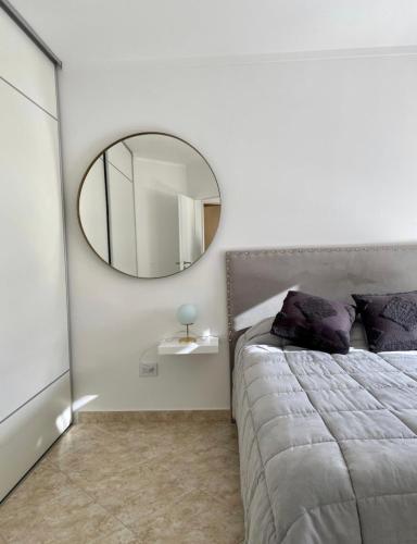 a bedroom with a bed and a mirror on the wall at Saavedra 118 in Bahía Blanca