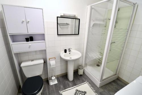 La salle de bains est pourvue d'un lavabo et d'une douche. dans l'établissement Villa Berthe Coeur du Touquet, à Le Touquet-Paris-Plage