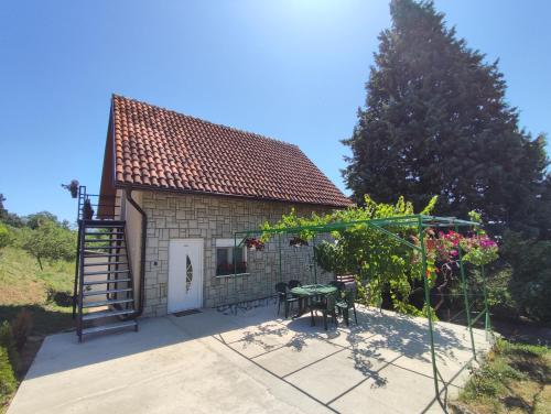 ein kleines Haus mit einem Tisch und einer Leiter in der Unterkunft Miličin konak in Vrdnik