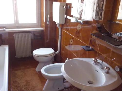 a bathroom with a toilet and a sink in it at Warm, nice & amazing Lake-view apartment in San Zeno di Montagna