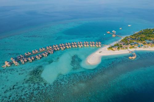 an aerial view of a resort in the ocean at Cora Cora Maldives - Premium All-Inclusive Resort in Raa Atoll