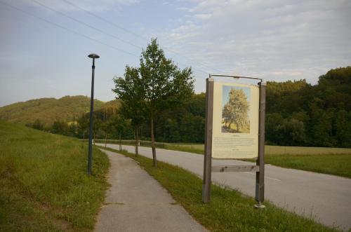 a sign on the side of a road at Apartments with Private Saunas & WELLNESS Gobi in Podčetrtek