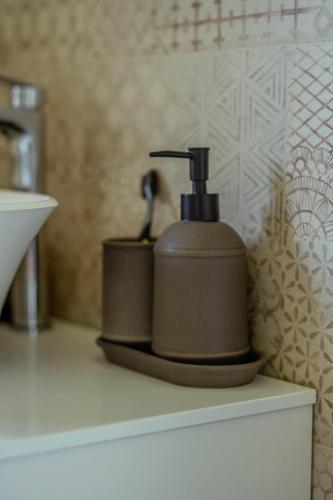 a soap dispenser sitting on a counter in a bathroom at Holiday Home Lož in Stari Trg pri Ložu